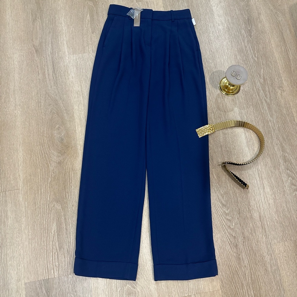 NWT J.Crew Navy Blue High-Rise Wide-Leg Pants Tall Size S/XS